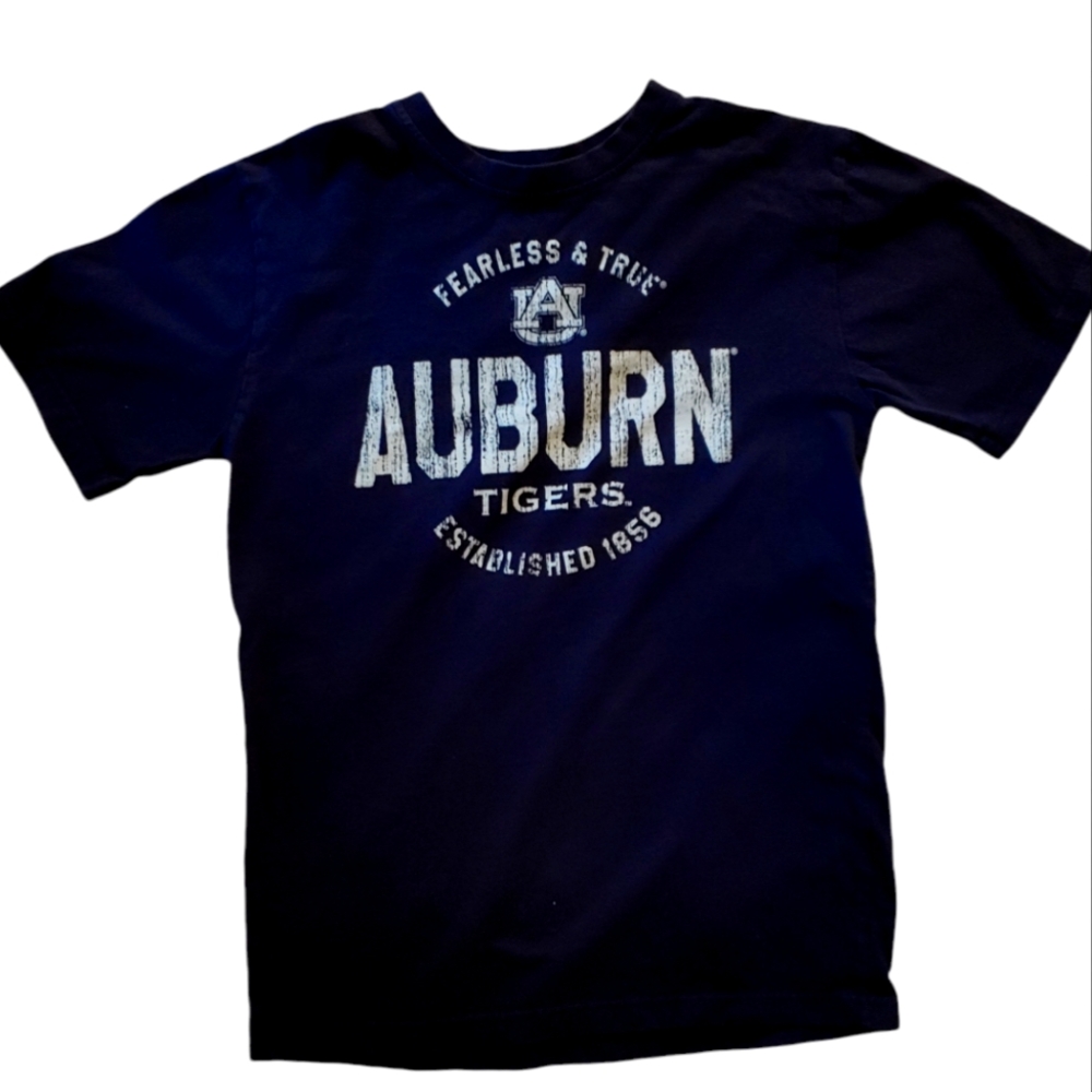 Auburn University Tee Short Sleeve Blue with White Distressed Lettering Sz Mediu
